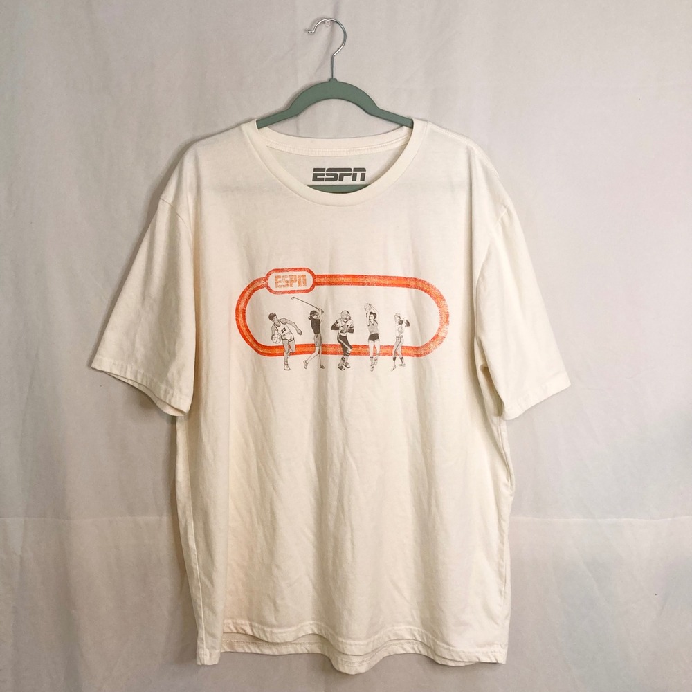ESPN Sports Forever Graphic T-Shirt XXL Cream Orange Retro Vintage Style